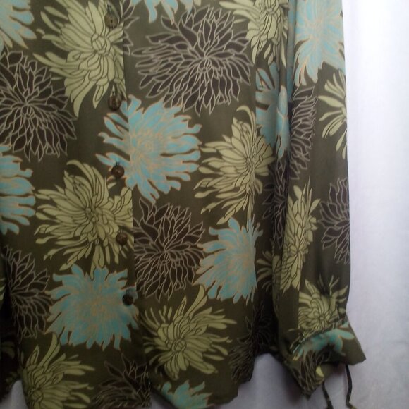 Giorgio Fiorlini Blouse Plus Collection 22 24 Button Up Long Sleeve Floral Green - Picture 10 of 16